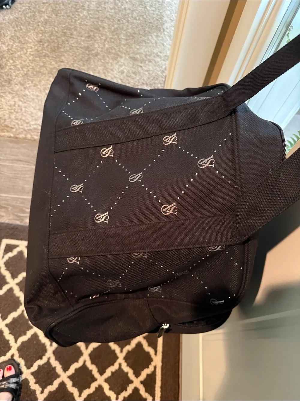 Victoria's Secret Black Quilted Duffel Bag with Logo Detail
